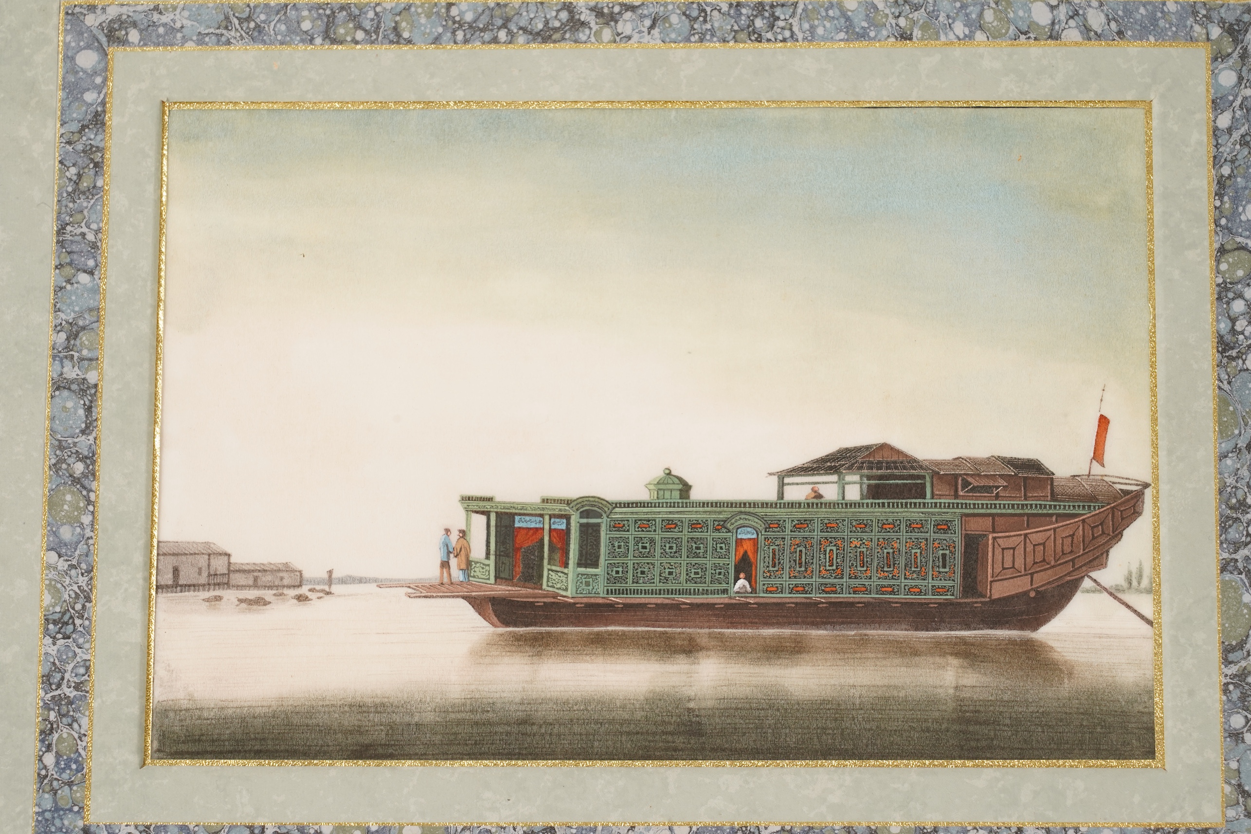 Chinese School , (Mid 19th century), Chinese junk boats in landscapes, Watercolour on pith paper, Image 15cm x 22.5cm